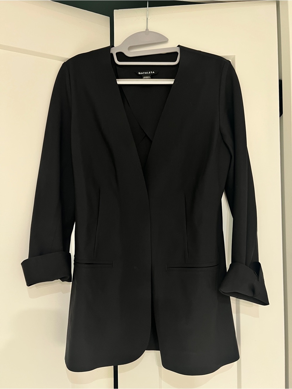 Athleta Black Open-Front Longline Blazer